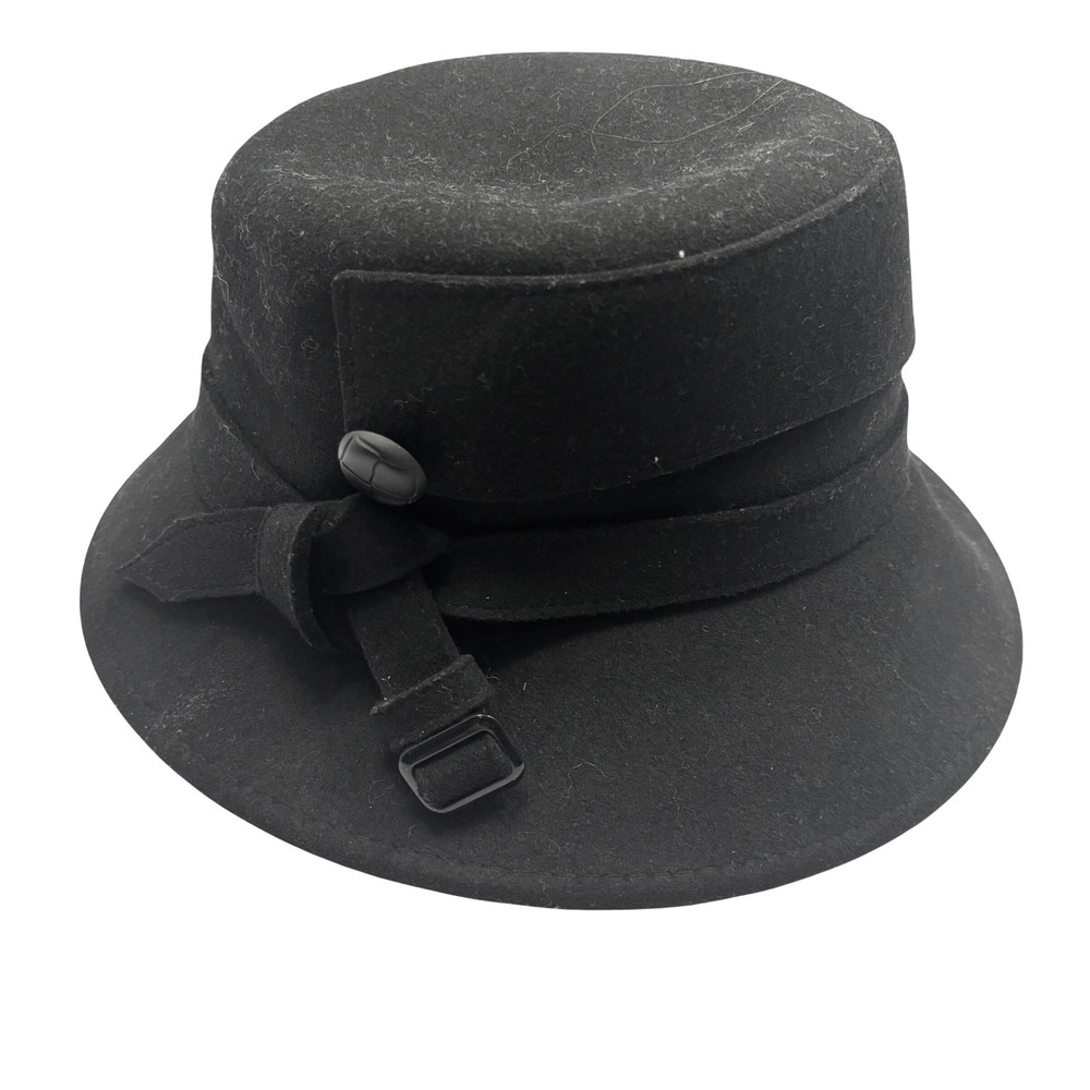 Scala Collezione Black 100% Wool Cloche Hat Women One Size Vintage Style Button